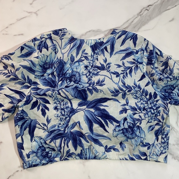 H&M Linen Blend floral Cropped Long Sleeve Blouse size Medium - Picture 4 of 12